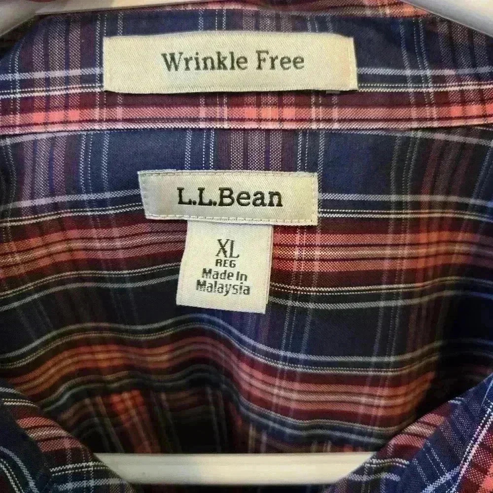 L.L.Bean Mens XL Long Sleeve Buttons Down Wrinkle Free Shirt Plaid #127 - Picture 4 of 7